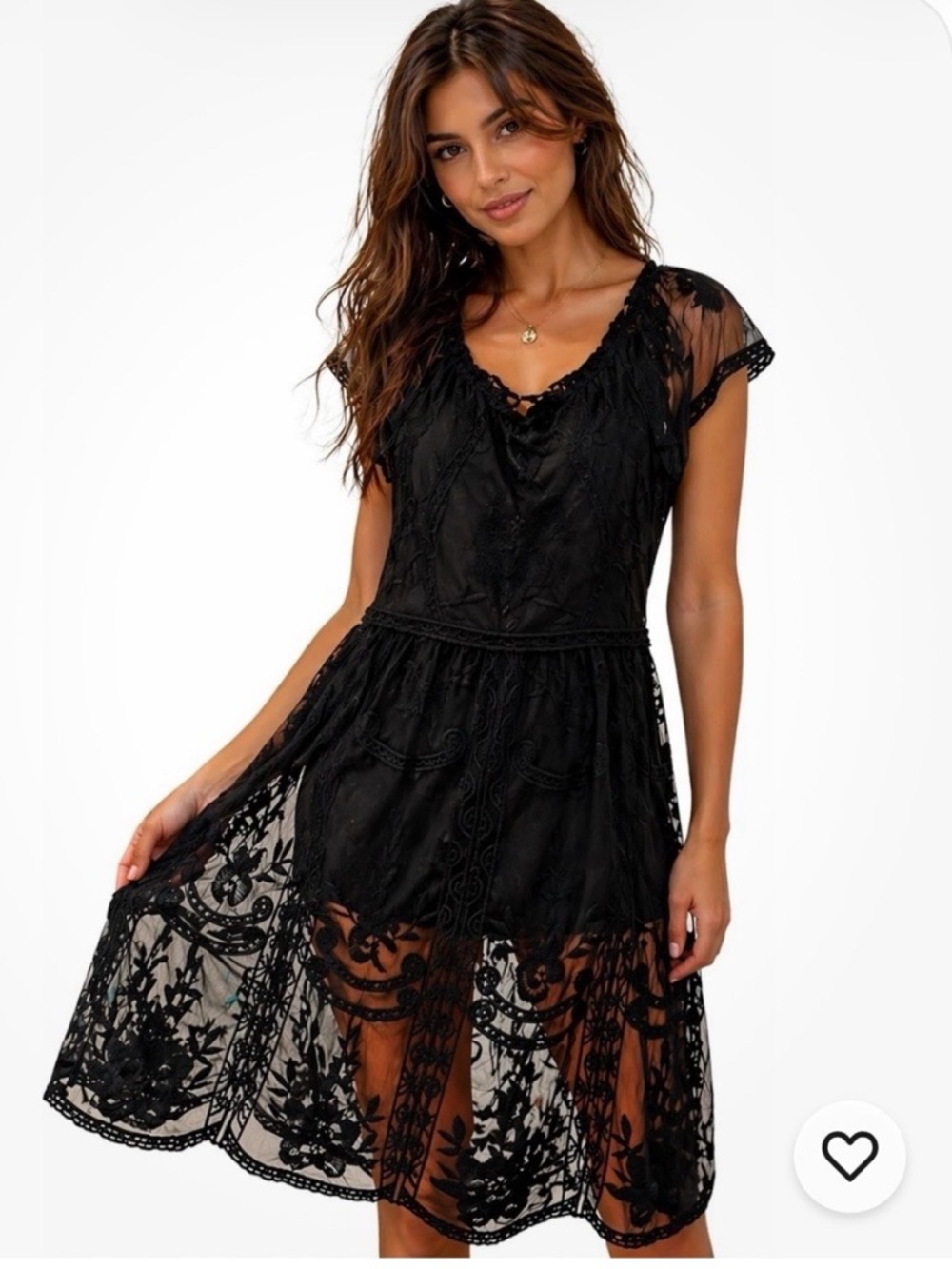 Entro Black Lace Embroidered Boho Dress Small Romantic Sheer Overlay  Chic Mini